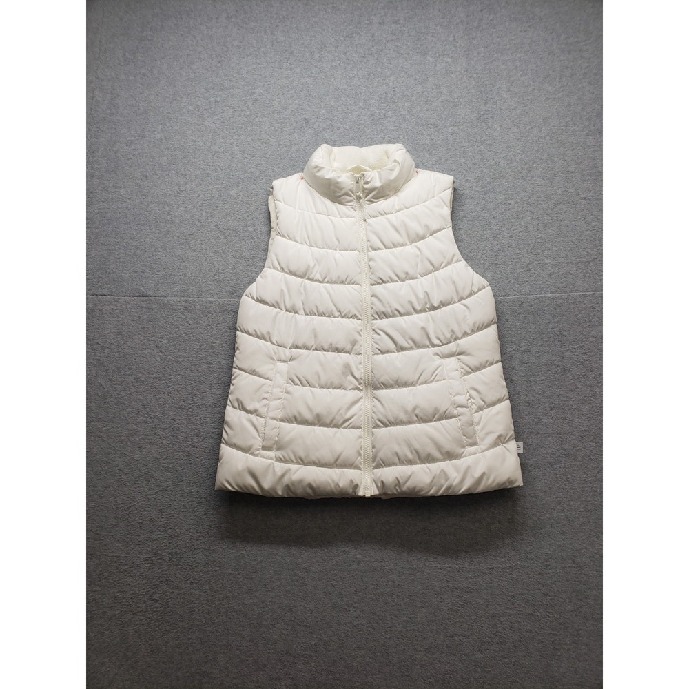 Gap Women Puffer Vests XS White Full Zip Mock Neck Sleeveless Pockets Thermal